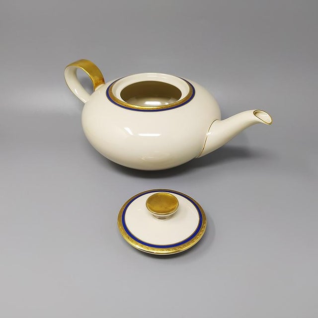 German White, Blue and Gold Porcelain Tea Set/Coffee Set, 1950s, Set of 11 For Sale - Image 4 of 12