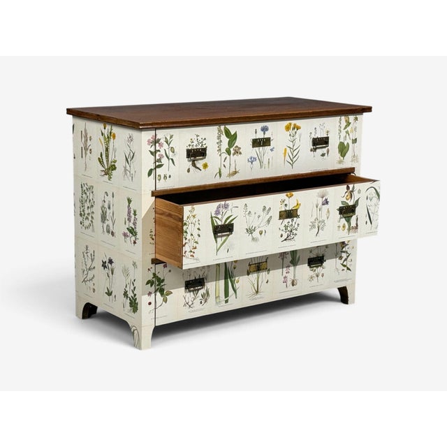 Swedish Modern, Nordens Flora Dresser, Brass, Floral Lithographs, Sweden, 1930s For Sale - Image 12 of 14