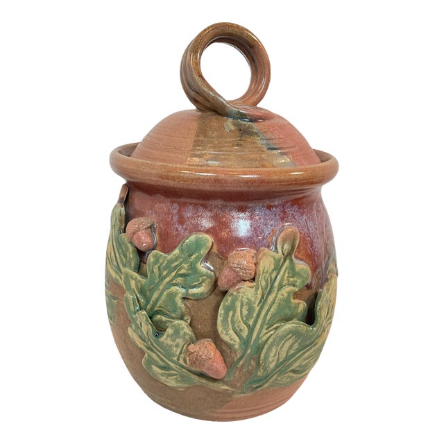 Handmade Art Pottery Canister With Lid – Rustic Cabin Decor – Signed For Sale