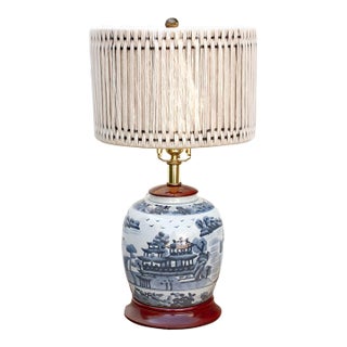 Vintage Willow Pavillion Porcelain Lamp For Sale