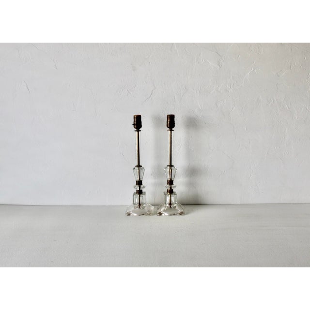Mid-Century French Style Etched Floral Glass Boudoir Lamps Vintage -a Pair For Sale - Image 14 of 14