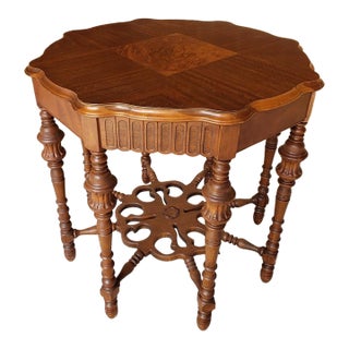 Antique English Edwardian Octagonal Walnut Side Table With Burl Inlay For Sale