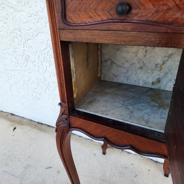 Wood French Bedside Cabinet End Table Walnut & Marble For Sale - Image 7 of 12