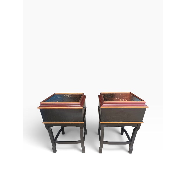 Black Chinoiserie Hand-Painted Gilt Asian Nightstands, Pair For Sale - Image 8 of 15