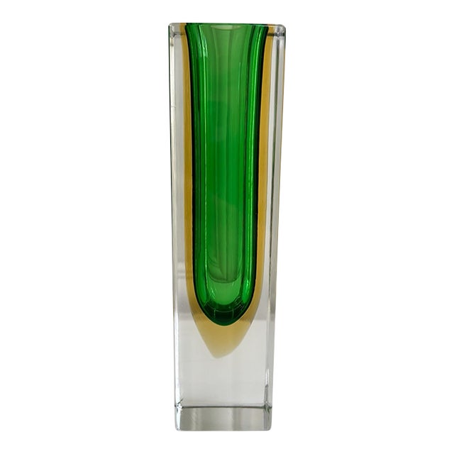 1960s Murano Sommerso Glass Green Yellow Vase by Flavio Poli for Alessandro Mandruzzato For Sale