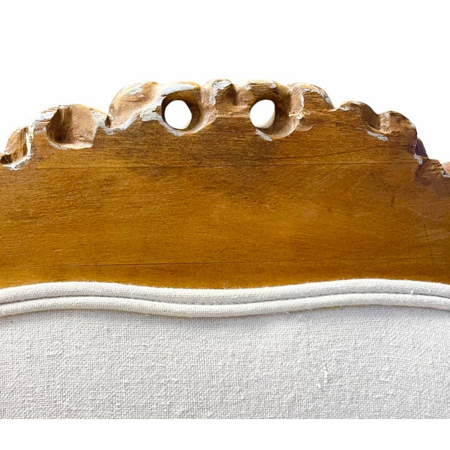 19th Century Louis XV-Style French Provincial Intricate Hand Carved Frame With Off White Upholstery For Sale - Image 11 of 12