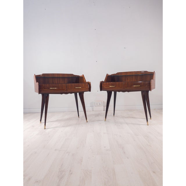 Mid-Century Italian Bedside Tables with Double Glass Tops, 1950s, Set of 2 For Sale - Image 4 of 18