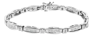 14K White Gold 2.0 Cttw Princess and Round Diamond Bar and Link Bracelet (I-J Color, I1-I2 Clarity) - 7.25" Inches