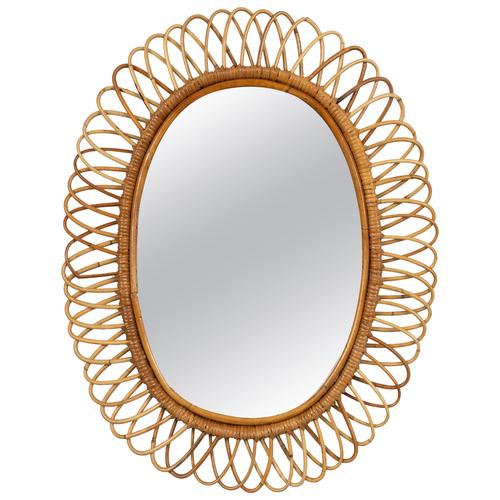 Mid-Century Oval Rattan and Bamboo Wall Mirror attributed to Franco Albini, Italy, 1960s For Sale - Image 10 of 10