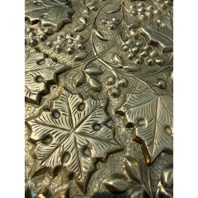Vintage Mid Century Moroccan Embossed Brass Teak Wood Spider-Leg Coffee Table For Sale - Image 4 of 14