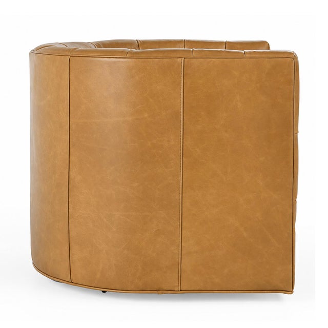 Mid-Century Modern Retro Tufted Caramel Leather Swivel Chair For Sale - Image 3 of 6