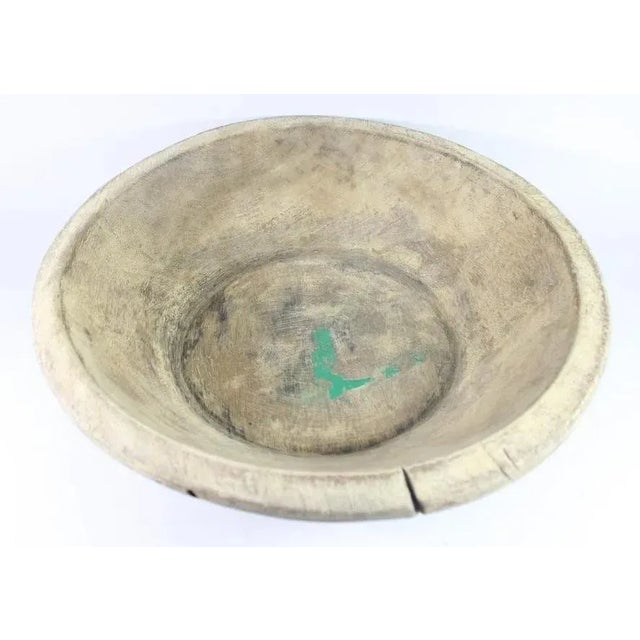 Primitive Carved & Turned Wooden Bowl. Large round wooden bowl has a hand carved exterior and great patina throughout. 4.5...