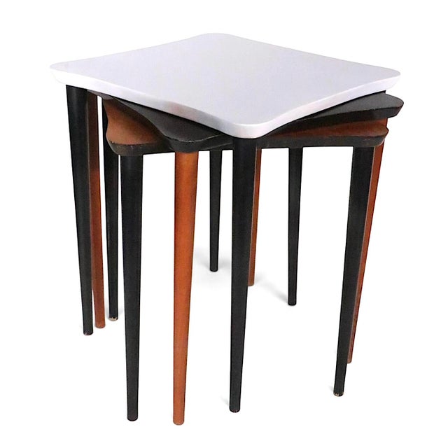 Wood Set of Three Mid Century Stacking Tables For Sale - Image 7 of 18