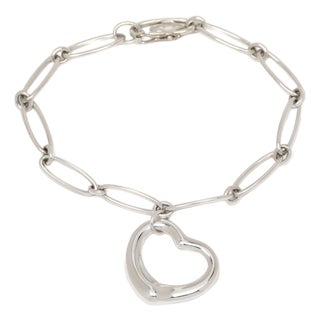 Tiffany & Co Elsa Peretti Heart Link Bracelet, Sterling Silver, Length 7.5 In For Sale
