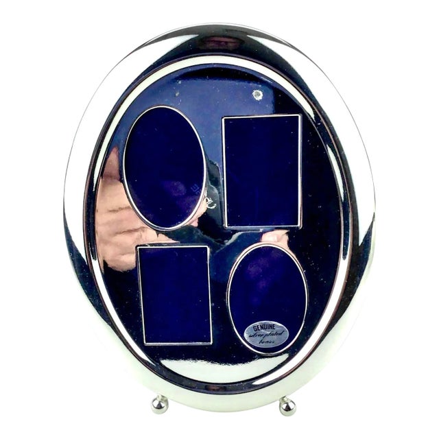Vintage Multi Photo Oval Silver Plate Frame For Sale