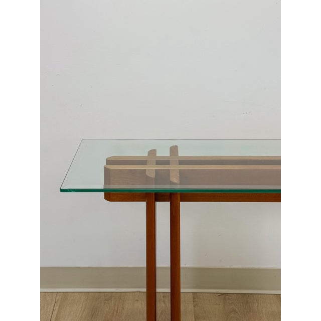 Vintage MCM Danish Teak Puzzle Console Table, Glass Top Mid Century, Entry Table, Danish Modern Sofa Table For Sale - Image 17 of 17