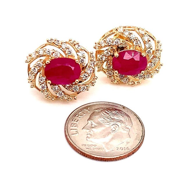 Diamond Ruby Earrings 14 Karat Yellow Gold 3.64 TCW Certified For Sale - Image 16 of 18