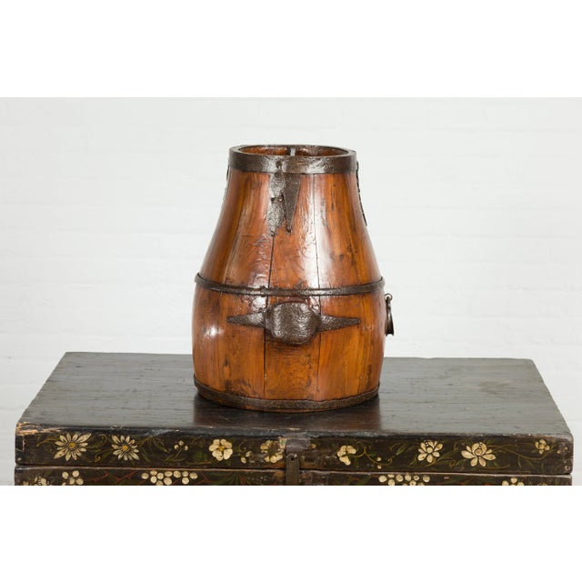 Brown Chinese Qing Dynasty Period 19th Century Pear-Shaped Wooden Grain Basket For Sale - Image 8 of 13