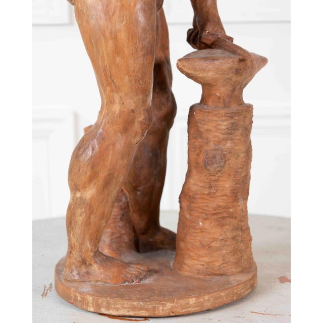 Terra Cotta 19th Century Italian Terracotta Statuette of Vulcan Forging a Dagger on an Anvil For Sale - Image 8 of 9