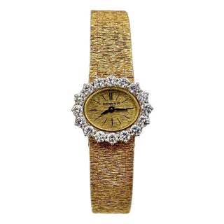 Mid 20th Century Vintage Ladies 18k Gold Tiffany & Co Wrist Watch with Diamond Bezel by Piaget For Sale