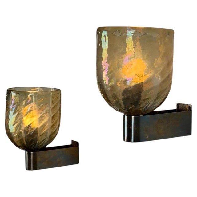 Iridescent Hammered Murano Glass Sconces attributed to Archimede Seguso, 1940s, Set of 2 For Sale - Image 16 of 16
