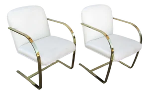 Mid 20th Century Ludwig Mies Van Der Rohe Brno Style Chairs Gold Tone Flat Arm