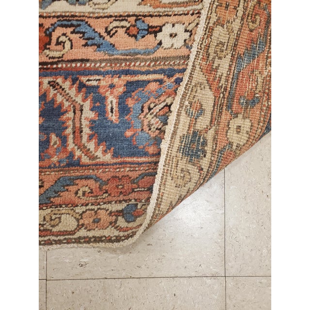 Antique Persian Serapi Carpet, Handmade Wool Oriental Rug Ivory, Rust Light Blue For Sale - Image 12 of 18