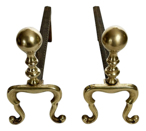 Cast Iron and Brass Andirons, France, 1950, Set of 2