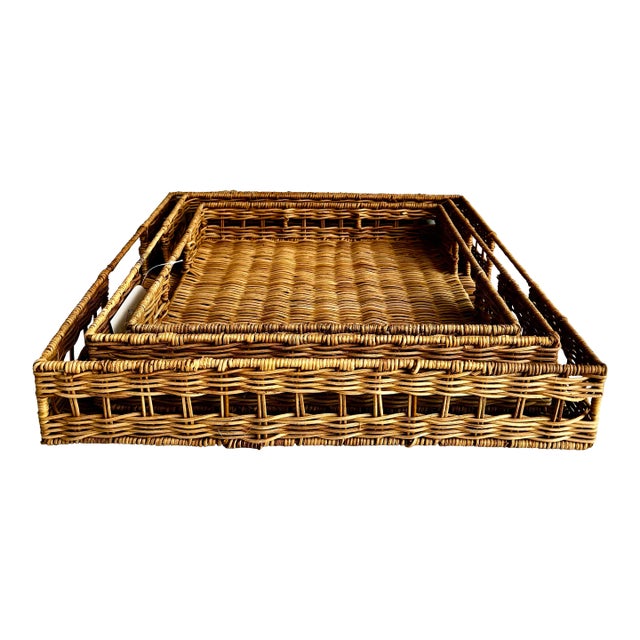 Square Wicker Nesting Tray, Set 3 For Sale