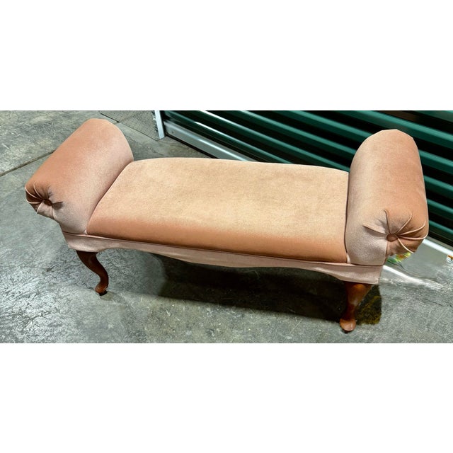 Mid 20th Century Dusty Pink Rolled Arm Accent Bench For Sale - Image 5 of 7