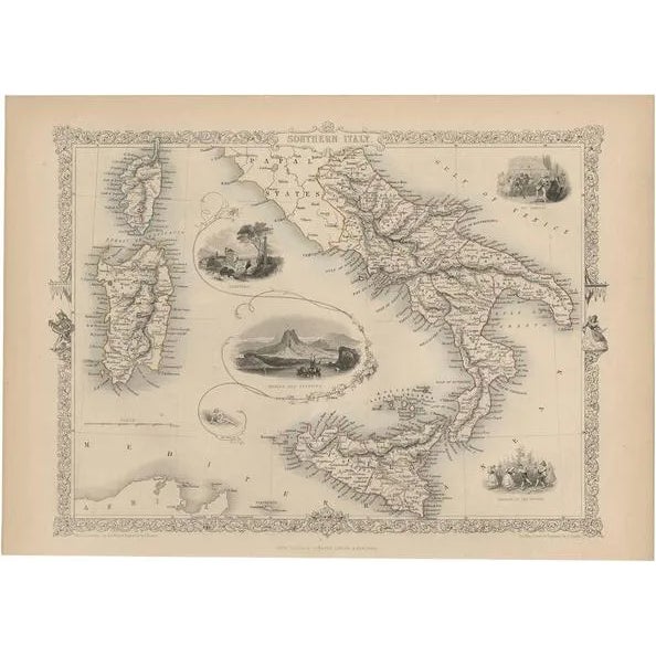 Antique Map of Southern Italy by J. Tallis, 1851 For Sale