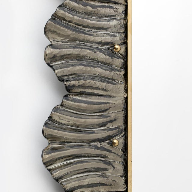 Gold Mid-Century Modern Italian Brass and Leaves Murano Glass Wall Mirror, 1990s For Sale - Image 8 of 10