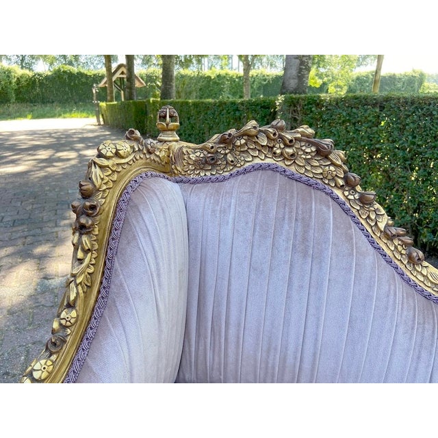 Wood 1950s French Louis XVI Pink Velvet Corner Settee For Sale - Image 7 of 16