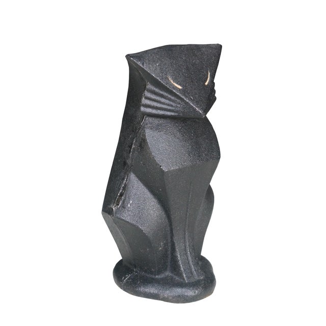 Mid-Century Modern Antique Hubley Art Deco Cast Iron Modernist Black Cat Doorstop Paperweight 10" For Sale - Image 3 of 13