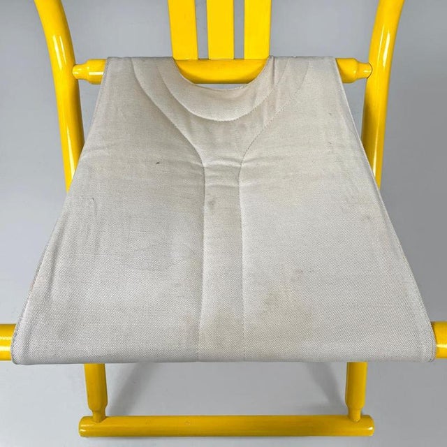 Italian Postmodern Folding Tub Chair in Yellow Wood and Beige Fabric, 1980s For Sale - Image 12 of 18