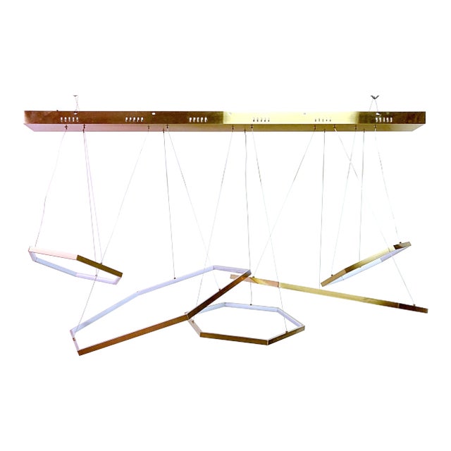 Custom Made Light Bronze Finish Five Hexagon Ring Chandelier by LMD Custom Lighting For Sale