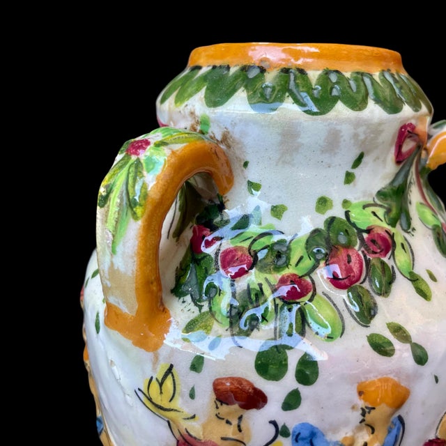 Vintage Italian Majolica Hand-Painted Ceramic Vase For Sale - Image 4 of 7