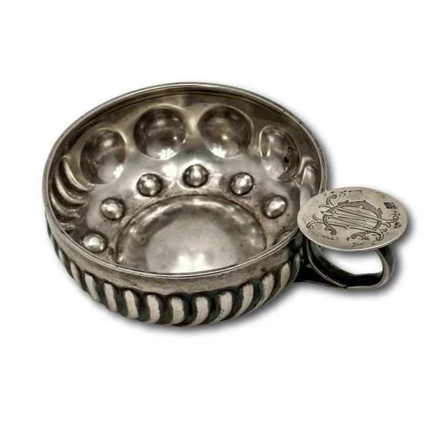 This is a Very Beautiful Authentic Antique French Silver Tastevin - Sommeliers Wine Tasting Cup. It is Completely Hand...