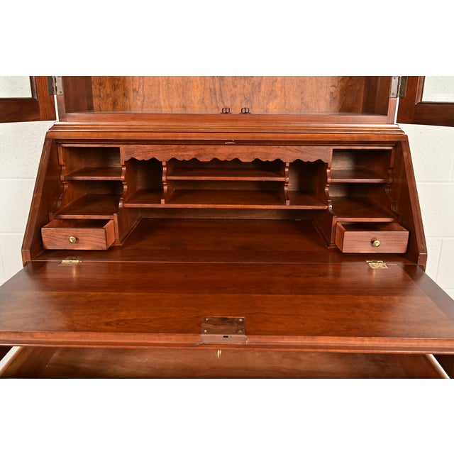 Late 20th Century L. & J. G. Stickley Georgian Cherry Wood Bureau With Drop Front Secretary Desk and Bookcase Hutch For Sale - Image 5 of 14