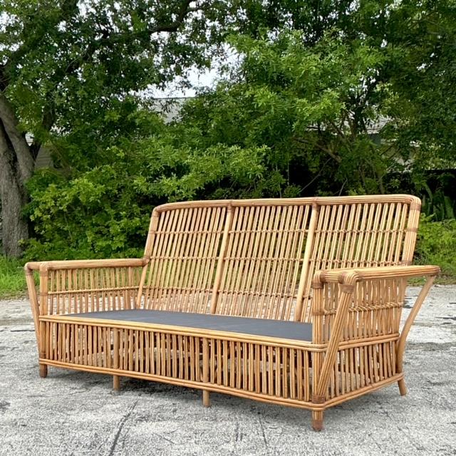 Vintage Coastal Palecek “Presidential” Stick Rattan Sofa | Chairish