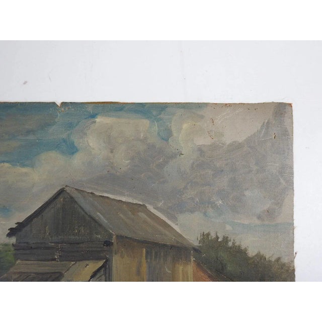 English Vintage Early 20th Century European Rustic Farm Painting For Sale - Image 3 of 8