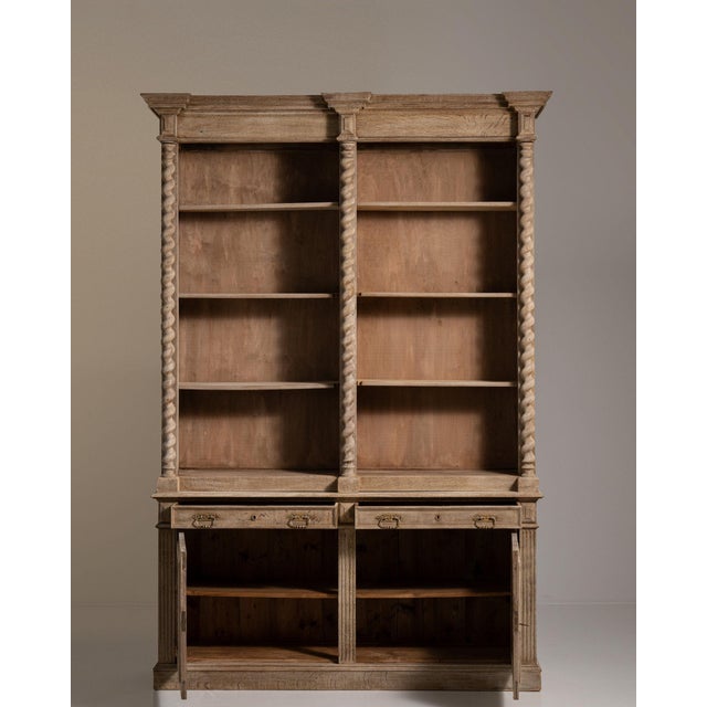 19th Century 19th Century France Weathered Honey Oak Carved Oak Glazed Bookcase Hutch For Sale - Image 5 of 11