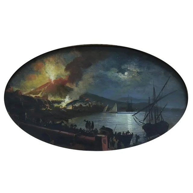 NAPLES - Oil on oval canvas cm.30x50 by Ettore Ferrante, Italy 2003. Gold leaf gilded wooden frame cm.48x68 available on...