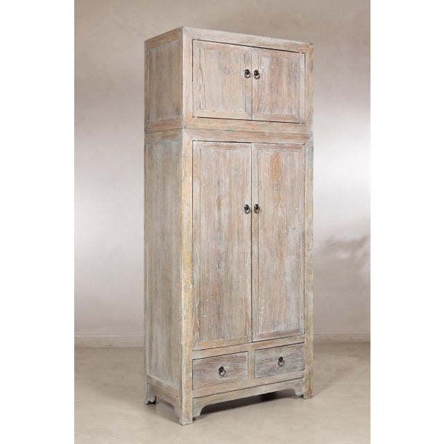 Chinese Vintage Chinese Whitewashed Elm Compound Cabinet, Mid-20th Century For Sale - Image 3 of 17