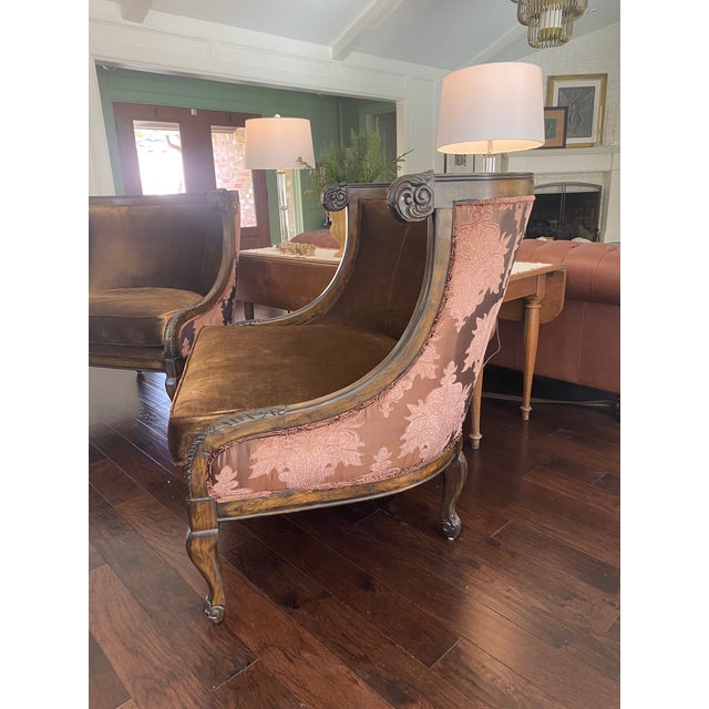 Contemporary Attributed to Marge Carson Tan Velvet & Silk Accent Chairs – Set of 2 For Sale - Image 10 of 10