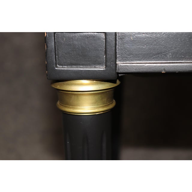 Textile 20th C. Set 12 Jansen Ebonized Louis XVI Style Lyre Back Dining Chairs For Sale - Image 7 of 17
