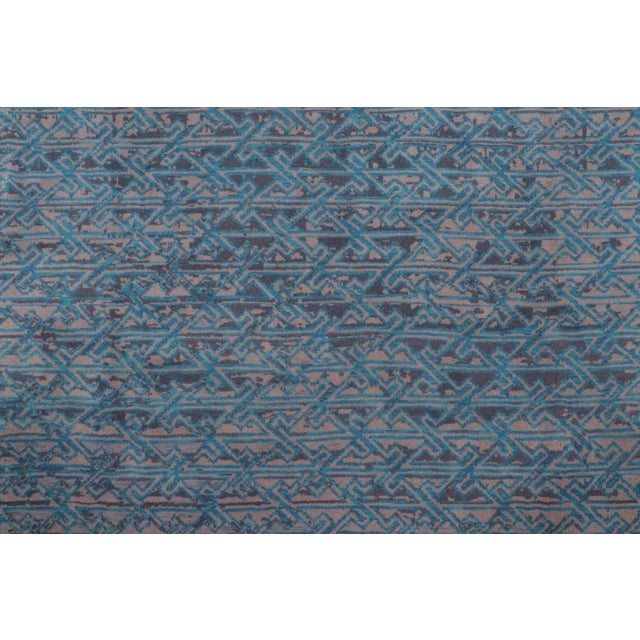 Rug & Kilim’s Distressed Contemporary Rug With Greek Key Lattice in Blue Hues For Sale In New York - Image 6 of 10