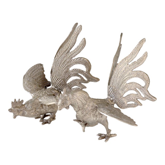 French Silver-Plate Bird Table Ornaments, a Pair For Sale