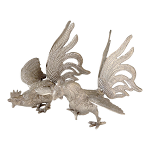 French Silver-Plate Bird Table Ornaments, a Pair