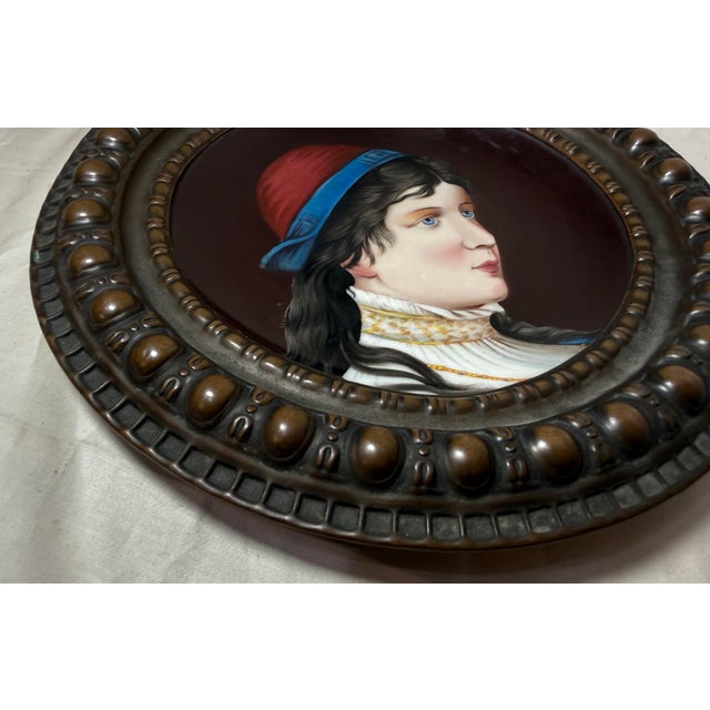 Antique 1800s Painted Porcelain Bronze Portrait Lady Decorator Collectible Plate For Sale - Image 11 of 12